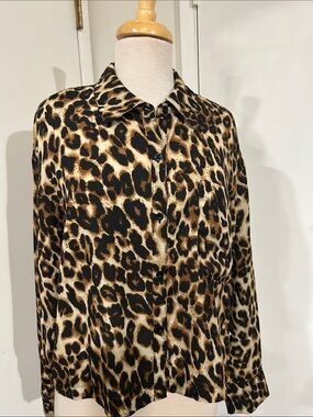 Moa Moa Leopard Print Button-Up Blouse in Black and Brown